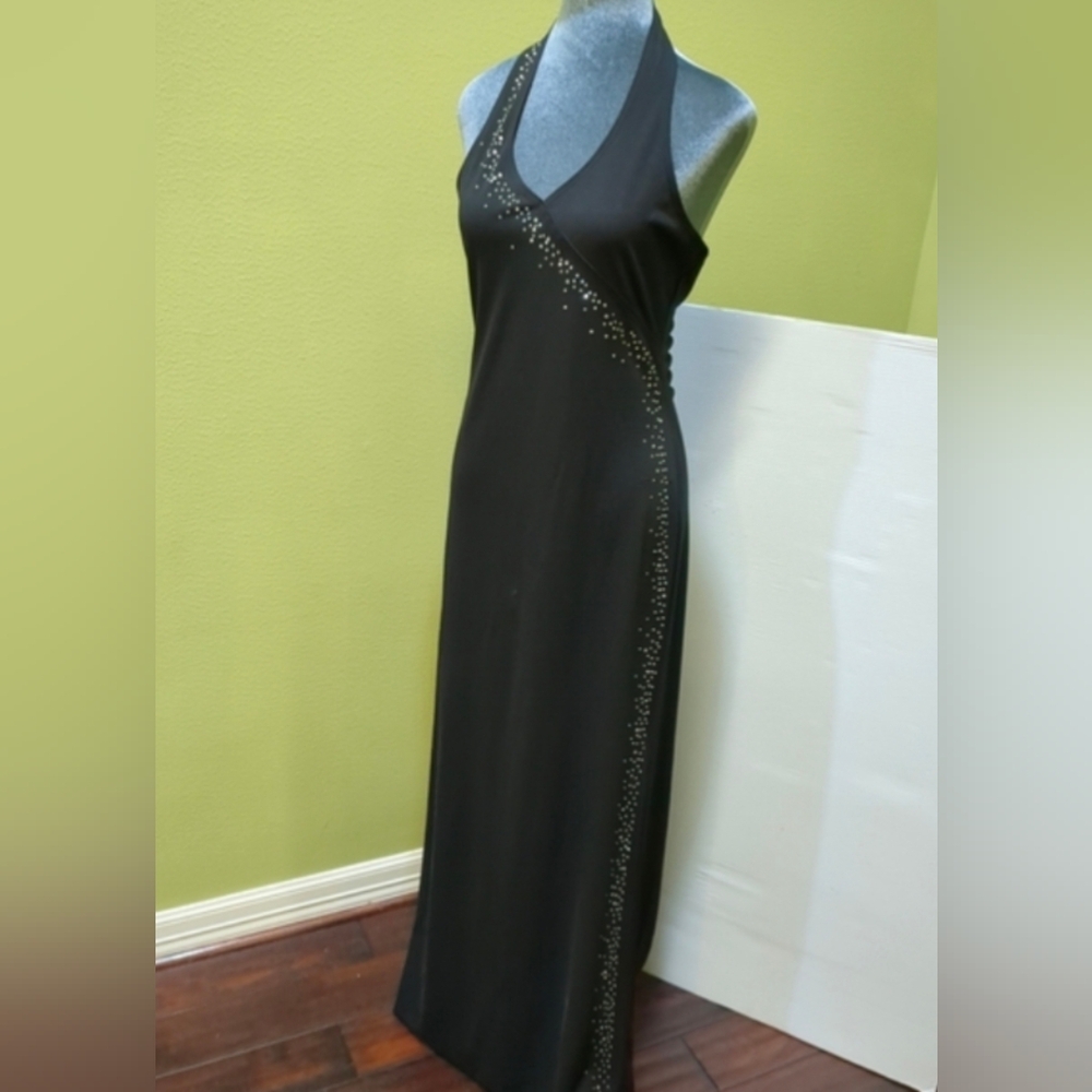 0407 NWOT Y2K Charlotte Russe Formal halter Maxi Black Dress with Embellished